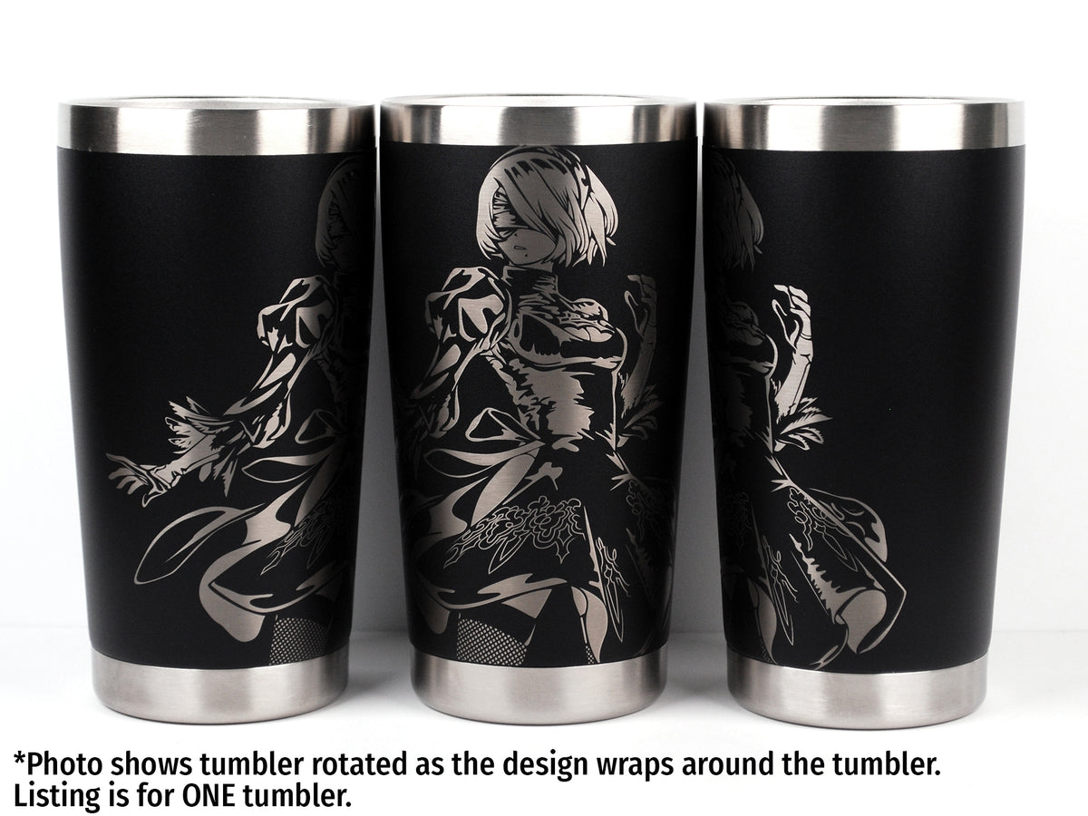 2B from Nier Automata Laser Engraved Pint Glass, Flask, or Tumbler