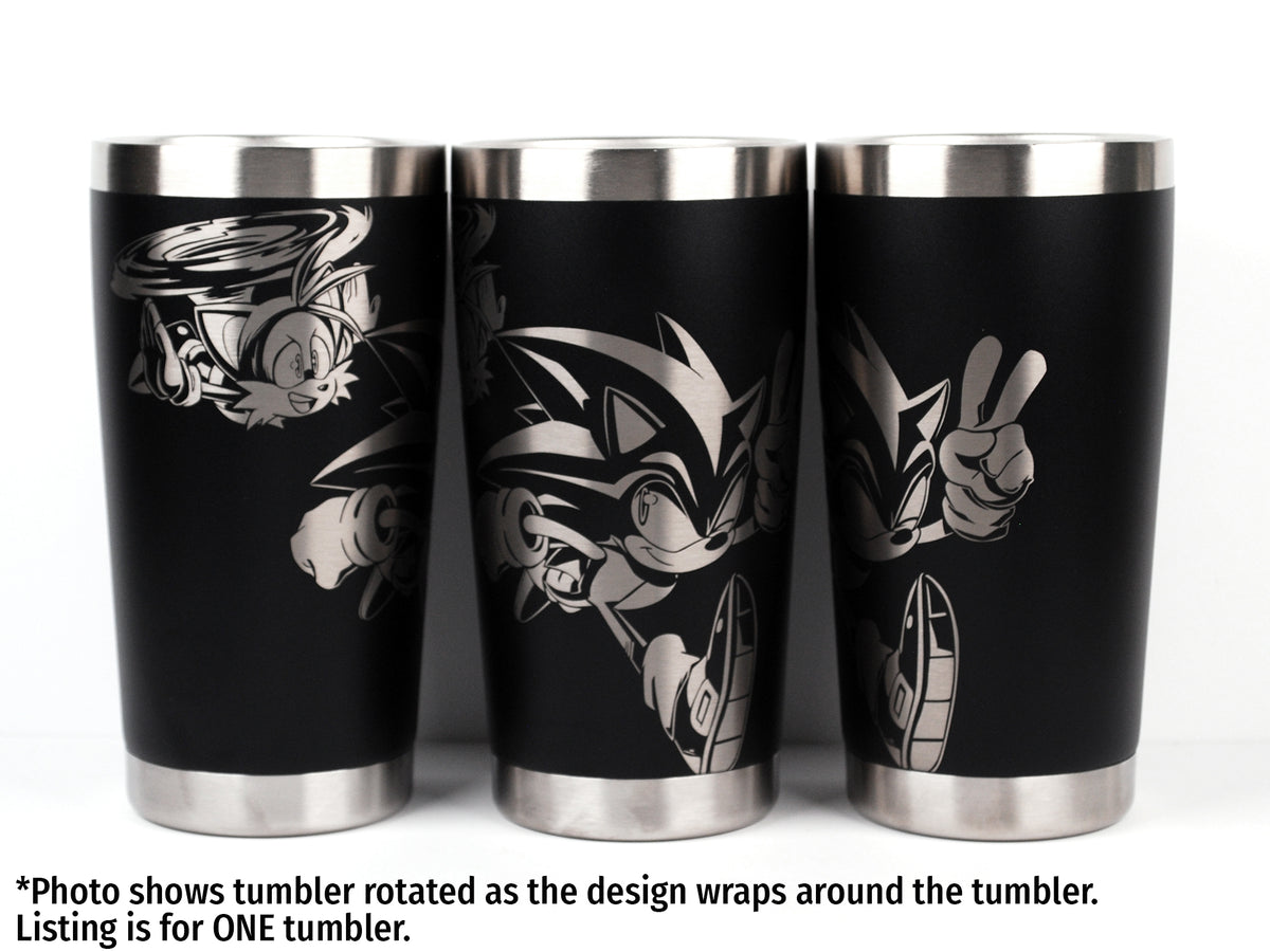 Sonic and Tails Laser Engraved Pint Glass, Flask, or Tumbler