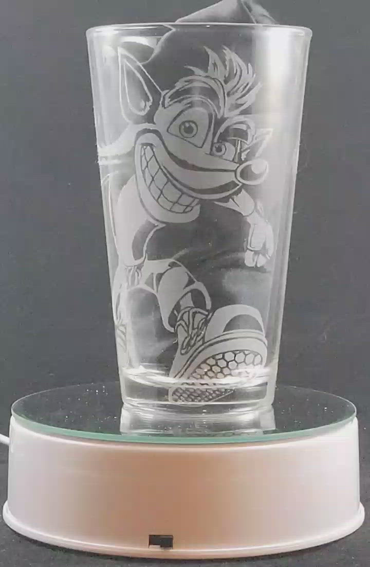 Crash Bandicoot Laser Engraved Pint Glass