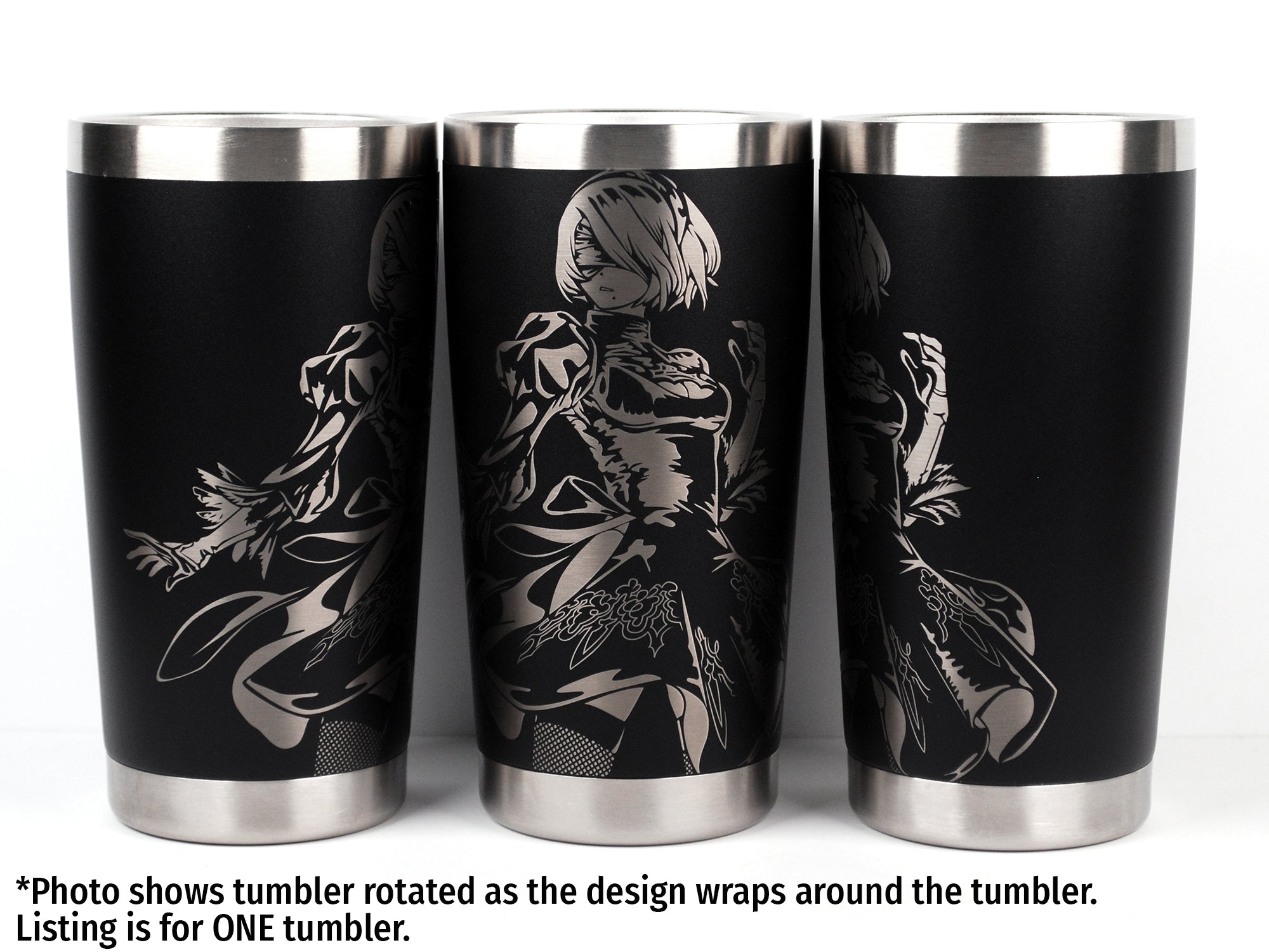 2B from Nier Automata Laser Engraved Pint Glass, Flask, or Tumbler