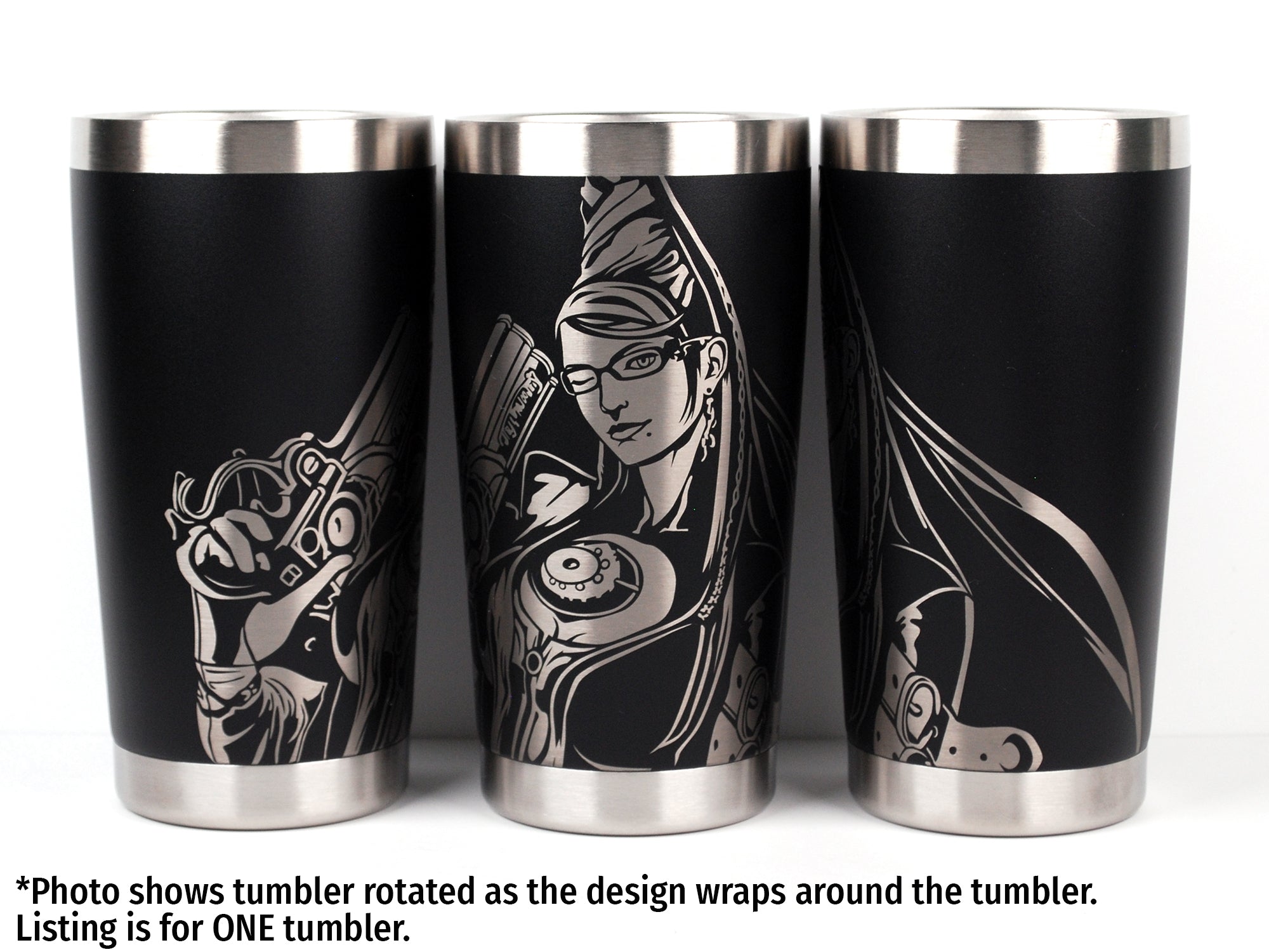 Bayonetta Laser Engraved Pint Glass, Flask, or Insulated Tumbler