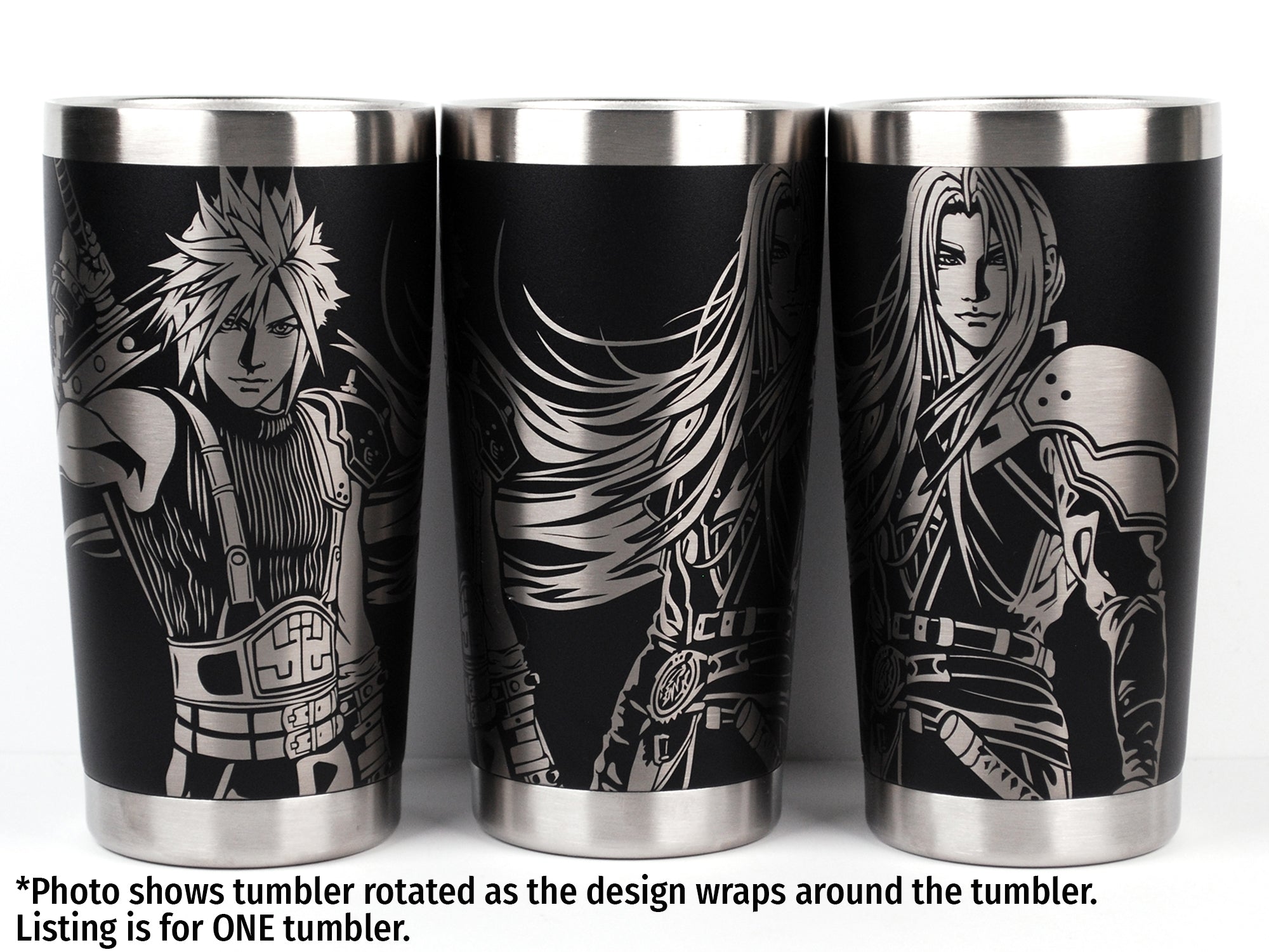 Cloud and Sephiroth from FFVII Laser Engraved Pint Glass, Flask, or Tumbler