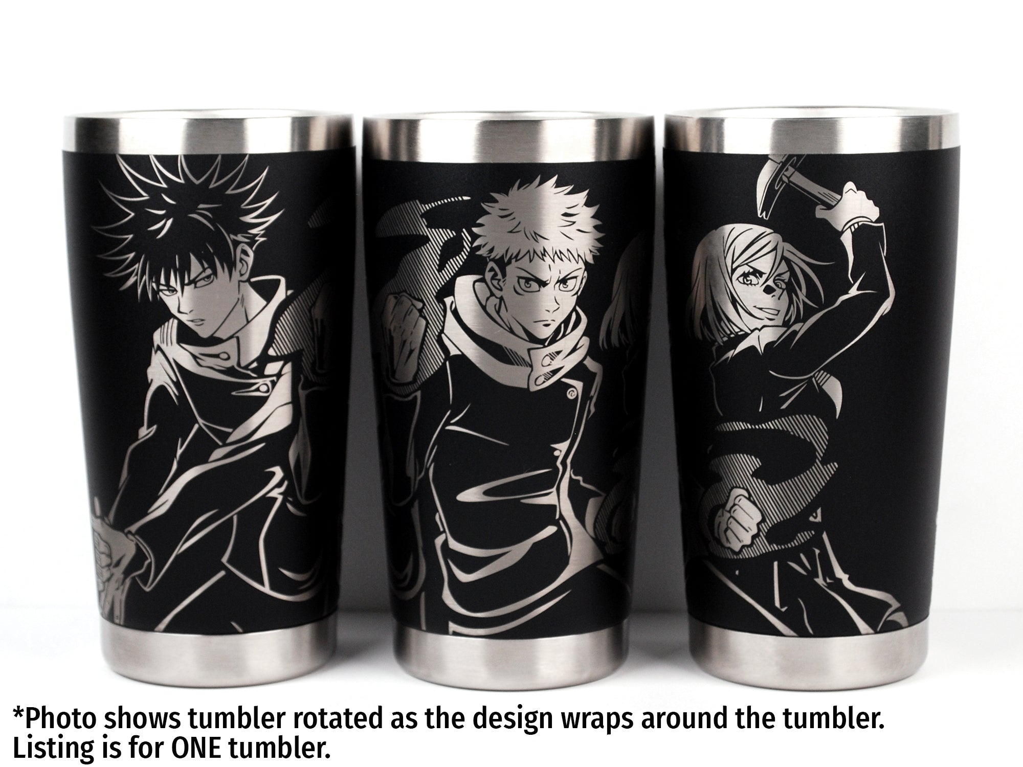 Megumi Yuji and Nobara from Jujutsu Kaisen Laser Engraved Pint Glass, Tumbler, or Flask