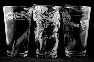 Samus and Power Suit from Metroid Laser Engraved Pint Glass