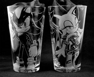 Shadow and Rouge from Sonic Laser Engraved Pint Glass