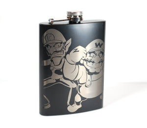 Waluigi and Wario Laser Engraved Flask