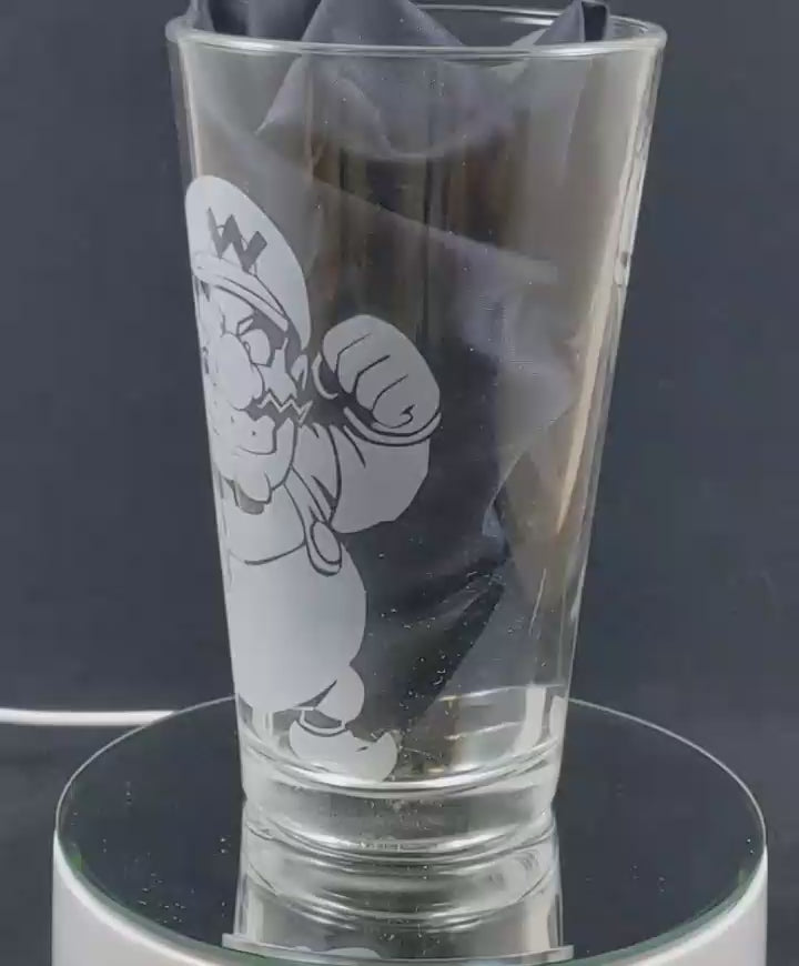 Wario and Waluigi Laser Engraved Pint Glass