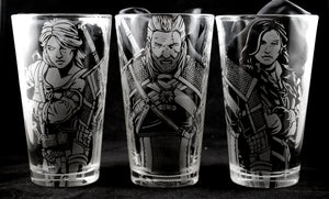 Geralt Ciri and Yennefer from Witcher Laser Engraved Pint Glass